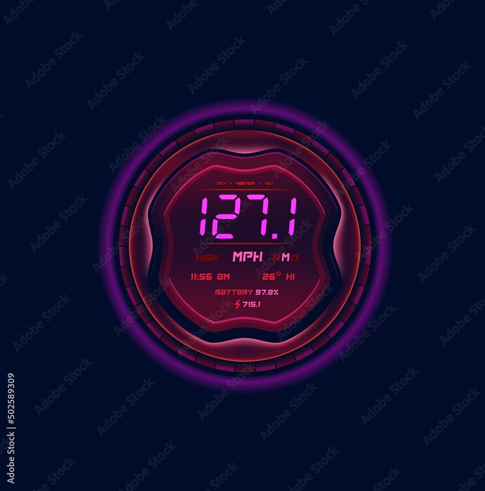 Aufkleber futuristic car speedometer gauge dial. neon led speed meter. vehicle speedometer vector display, aut