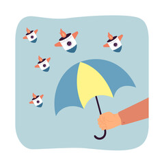 Hand holding umbrella in yellow blue color of Ukrainian flag. Protection from Russian missiles by person flat vector illustration. Military concept for banner, website design or landing web page