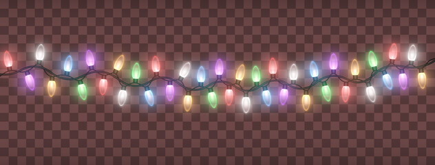 Christmas lights. Glowing colorful Christmas garlands string.