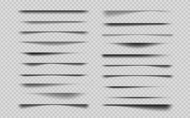 Realistic overlay transparent shadow effects. Vector shadows of paper page edge or box, divider or frame lines set for website banner, poster, card or flyer border shade elements - obrazy, fototapety, plakaty