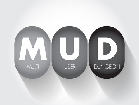 MUD Multi User Dungeon -multiplayer real-time virtual world, usually text-based or storyboarded, acronym text concept background