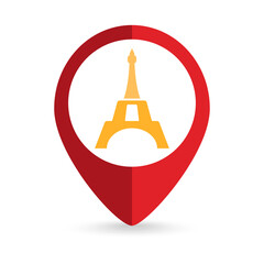 Map pointer with Eiffel tower. Vector illustration.