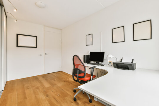 Interior of room with closet and table