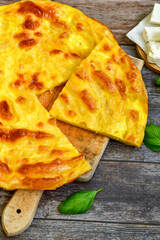Bakery .Home made  cheese pie  with phyllo pastry and organic eggs. Bulgarian banitsa
