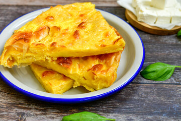 Bakery .Home made  cheese pie  with phyllo pastry and organic eggs. Bulgarian banitsa