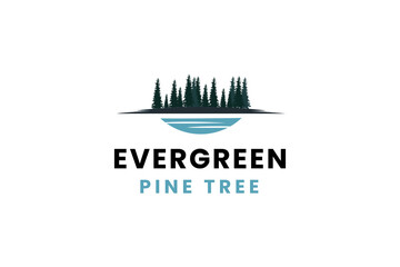 Pine tree logo template for evergreen company vector illustration. - obrazy, fototapety, plakaty