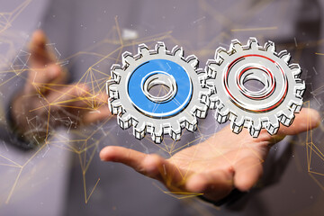 gear system data. Connecting lines and dots.Big data visualization