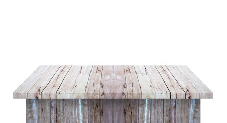 Empty wood Shelf Table isolated on white background. for montage of your product