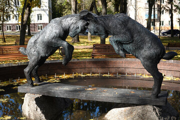 Monument in Chernigov Fountain, where two goats are butt