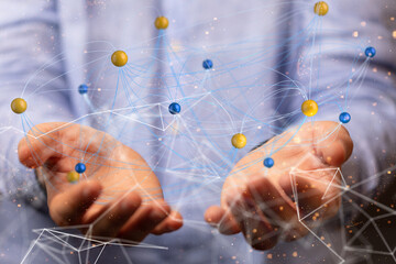 Global network. Blockchain. 3D illustration. Neural networks and artificial intelligence. Abstract