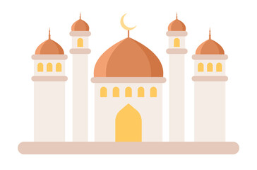 Islamic mosque building icon. Greeting Eid Mubarak. Ramadan Kareem. Vector flat illustration