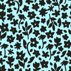 Hand drawn, floral seamless pattern. Botanical vector background with painted flowers. Craftdrawn retro styled small scaled fashion print for fabric, paper, home textile and goods