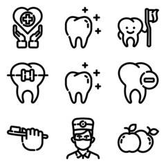 Dental Flat Icon Set Isolated On White Background