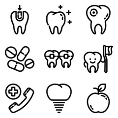 Dental Flat Icon Set Isolated On White Background