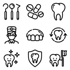 Dental Flat Icon Set Isolated On White Background