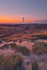 Sunrise over the danish dunes at lyngvig fyr. High quality photo - obrazy, fototapety, plakaty