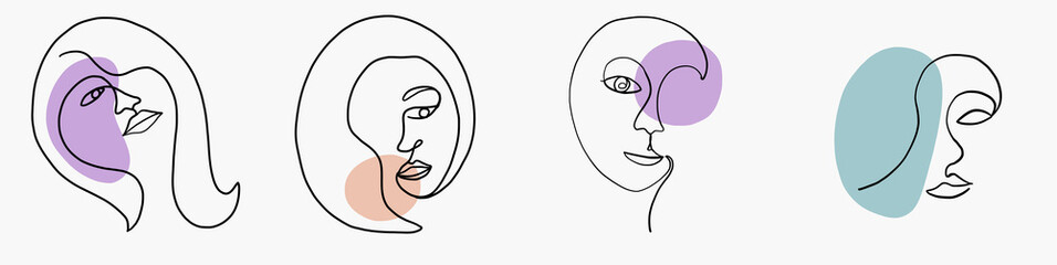 Abstract woman face continuous freehand drawing.
