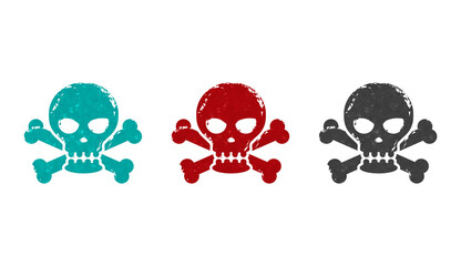 Skull piracy and danger symbol stamp and stamping
