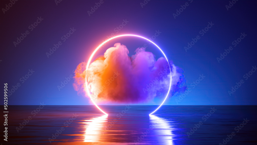 Canvas Prints 3d render, abstract fantasy background. unique futuristic landscape with round geometric shape glowi