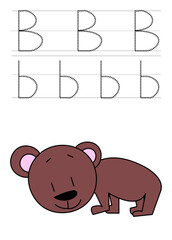 b bear alphabet for trace exercise for kid with illustration