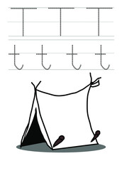 T tent alphabet for trace exercise for kid with illustration