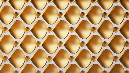 3d render, abstract modern geometric background with twisted golden shapes