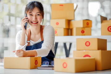 SME entrepreneur Small business entrepreneurs Online selling ideas, Happy Asian business work on...