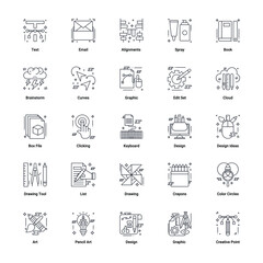 Art & Designing and web and graphic design icons set. thin Line Style stock vector.