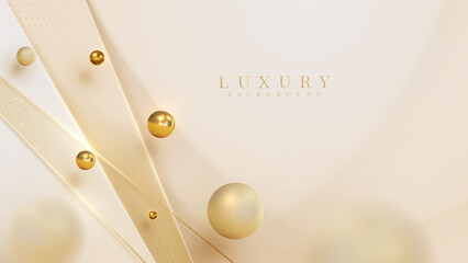Luxury background with golden line element with ball decoration and blur effect and glitter light.