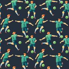 Soccer players seamless pattern, football concept illustration