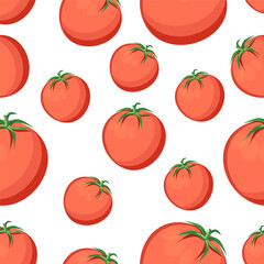 Seamless pattern tomatoes are red on a white background.Vector vegetable pattern.