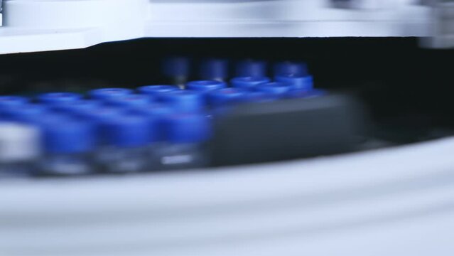 The chromatographic vials change a position in the auto sampler and the sample is collected by needle in HPLC system.