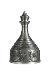 Vintage pewter decanter isolated on a white background. Photo with a shallow depth of field