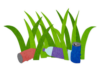 草むらに捨てたれたゴミ　ペーパークラフト