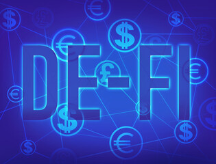 Decentralised Finance Illustration. De-Fi money conceptual illustration.