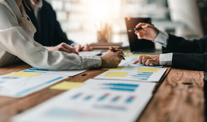 Startup business team colleagues meeting Planning Strategy Analysis discussing new plan financial new business project