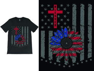 America Sunflower Flag T-Shirt Vector, USA Flag Flower T-Shirt, Gift For American, 4th Of July Flag  T-Shirt, Freedom TShirt, Independence Shirt.