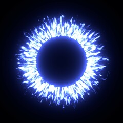 Blue fire ring on black background. 3D illustration.