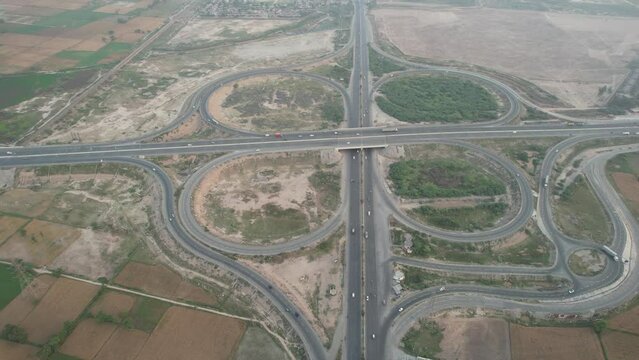 Aerial view of Lahore smart city kala shah kako motorway interchange Pakistan, drone's footage