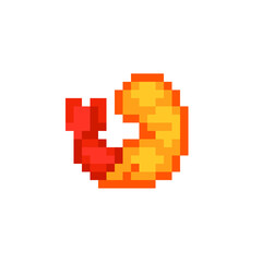 Сooked shrimp pixel art  icon. Isolated vector illustration. 8-bit sprite. Design stickers, logo, mobile app.