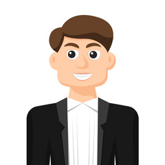 Formal suit man in simple flat vector, personal profile icon or symbol, people concept vector illustration.