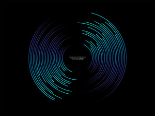 Abstract circle line pattern spin blue green light isolated on black background in the concept of music, technology, digital