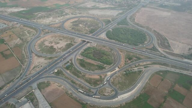Aerial view of Lahore smart city kala shah kako motorway interchange Pakistan, drone's footage