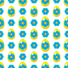 Seamless Pattern on a white background. Happy Easter. Easter eggs with flowers.