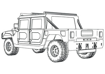 Military truck isolated on white background. Vector Military machine. Military vehicle logotype.