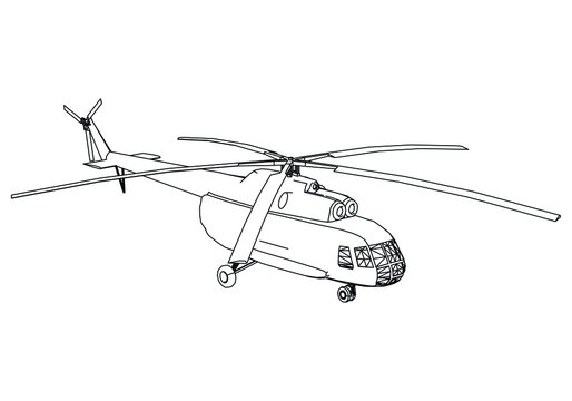 Helicopter drawing line art vector illustration for coloring book. Cartoon helicopter drawing for coloring book for kids and children.