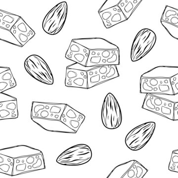 Hand drawn background illustration  of torrone or nougat