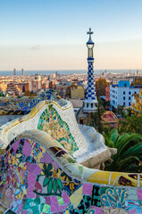 Barcelona cityscape from Park Guell - obrazy, fototapety, plakaty