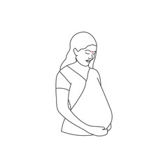 Pregnant Married Indian woman in sari - line icon. Vector illustration
