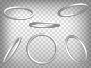 Set of perspective projections 3d torus model icons on transparent background.  3d thin torus.  Abstract concept of graphic elements for your web site design, app, UI. EPS 10